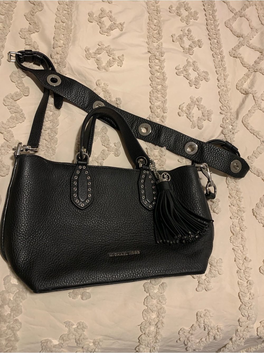 Michael Kors Black Pebbled Leather Crossbody with Tassel & Stud Accents